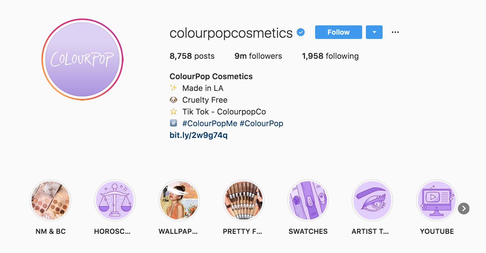 How to write instagram bio - Colourpop