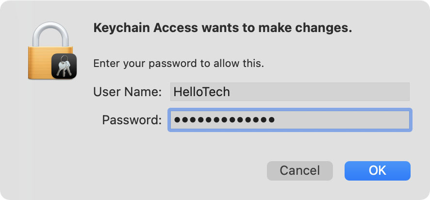 Enter the password of your Mac computer 