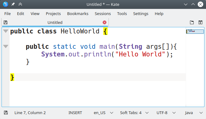 kode program hello world Java