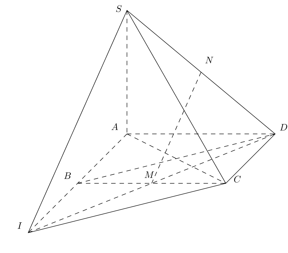 8. Cho hình chóp (S.ABCD) có đáy (ABCD) là hình vuông cạnh (a), cạnh bên (SA) vuông góc với đáy và (SA = a). Gọi (M,,N) lần lượt là trung điểm của các cạnh (BC) và (SD), (alpha ) là góc giữa đường thẳng (MN) và mặt phẳng (left( {SAC} right)). Giá trị (tan alpha ) là:</p> 1