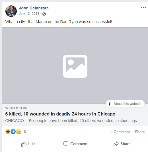 Facebook post by Catanzara with link to weekend violent crime reporting