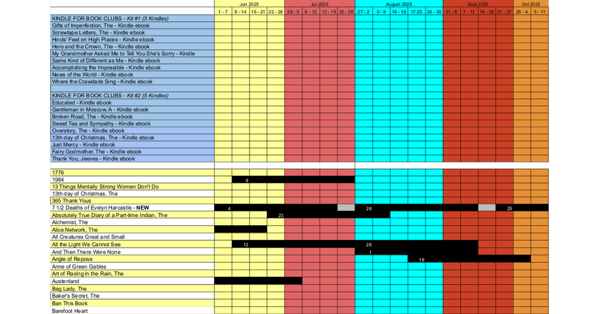 Book Club Kit Calendar Google Sheets