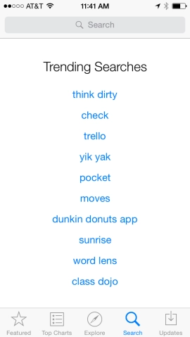 Trending searches on Apple App Store.