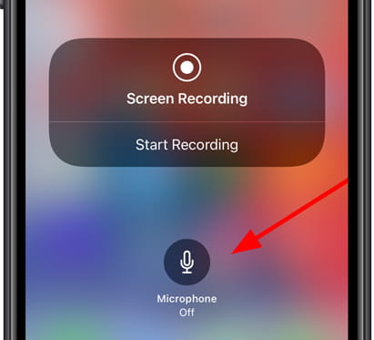 To use microphone, press and hold the Screen Recorder icon, then activate the Microphone and start recording