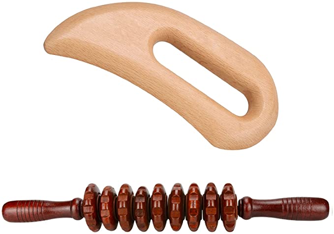 Wood Massage Roller Stick Red, Wooden Body Massage Tool, Gua Sha Tools for Wood Therapy Muscle Massage, Not Grooved