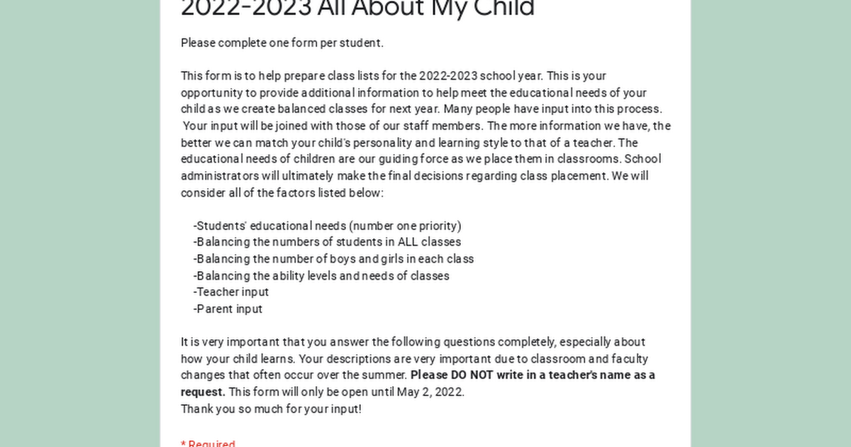 2022-2023 All About My Child