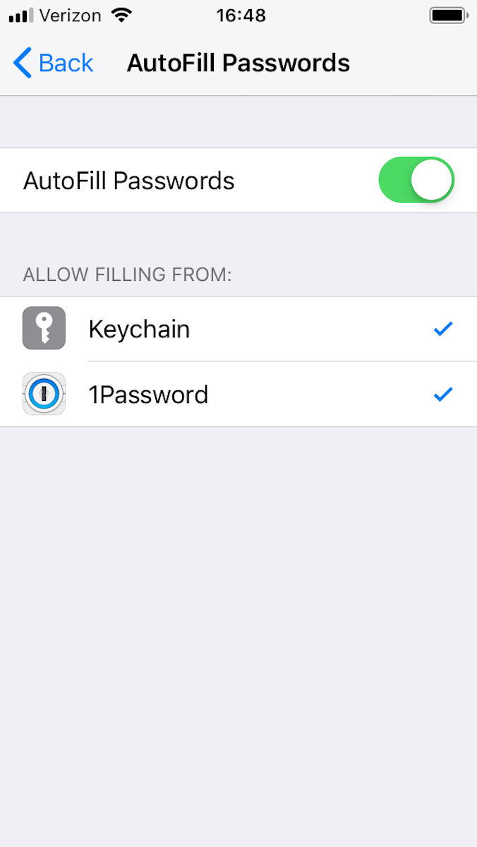 select Autofill for 1Password.