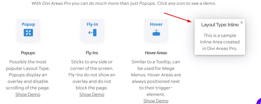 Divi Areas Pro features: inline areas
