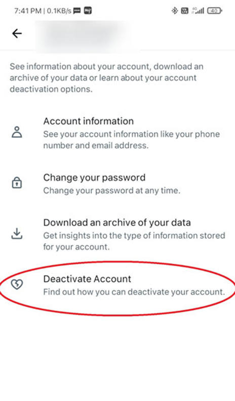  گزینه Deactivate Your Account را انتخاب کنید.
