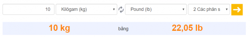 Chuyển đổi Pound sang Kg