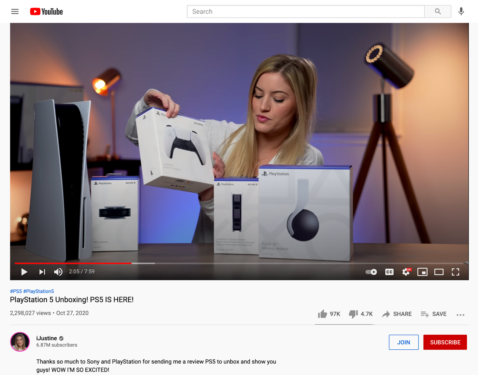 Influencer marketing example: iJustine and Playstation