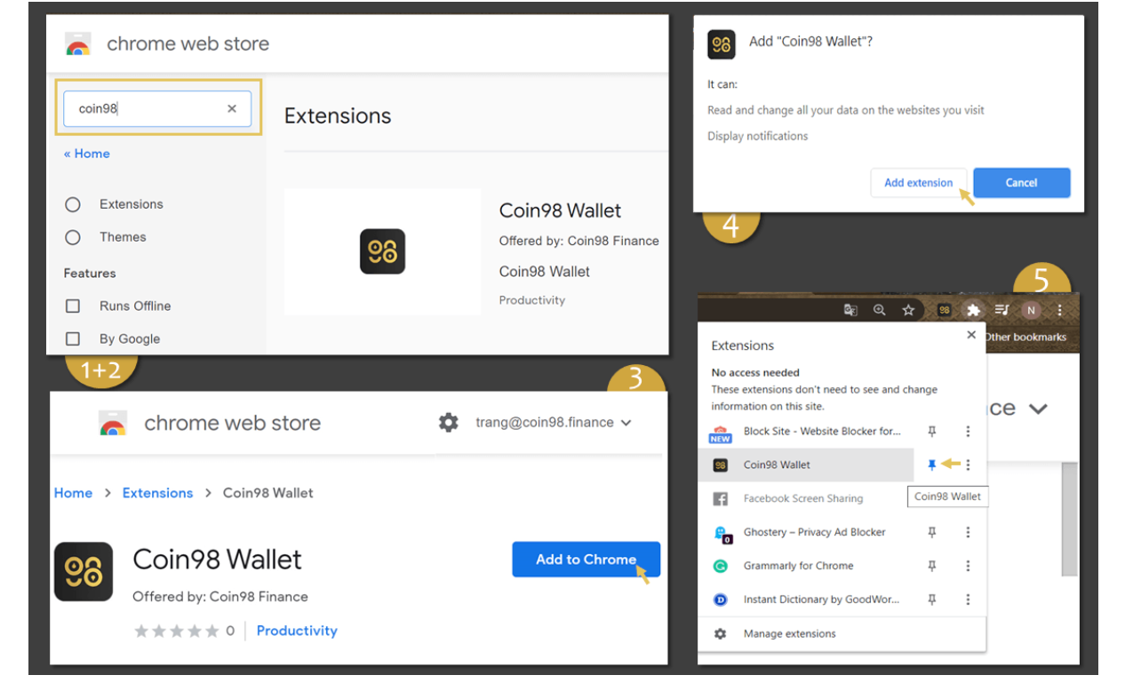 cài đặt coin98 wallet extension