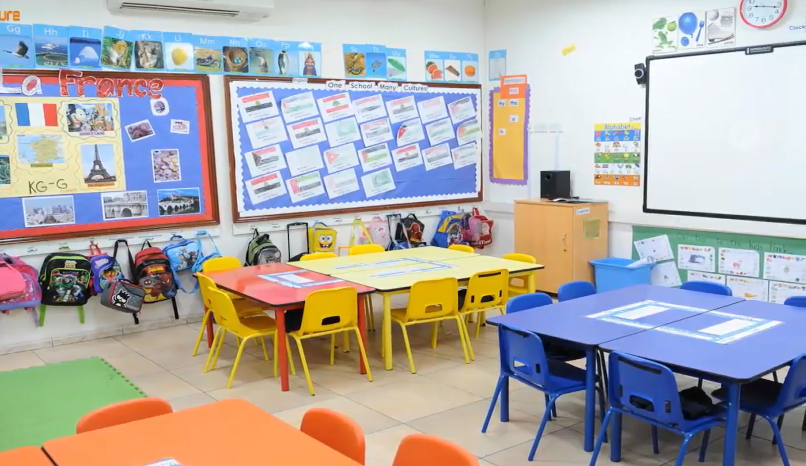 Cheerful color scheme of a children's classroom