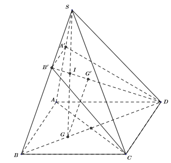 26. Cho hình chóp (S.ABCD), (ABCD) là hình bình hành. (G) là trọng tâm của tam giác (ABC) và (I) là trung điểm của (SG). Mặt phẳng (left( {ICD} right)) chia khối chóp (S.ABCD) thành hai khối. Gọi ({V_1}) là thể tích khối chứa điểm (S), ({V_2}) là thể tích khối còn lại. Tính (frac{{{V_1}}}{{{V_2}}}).</p> 1