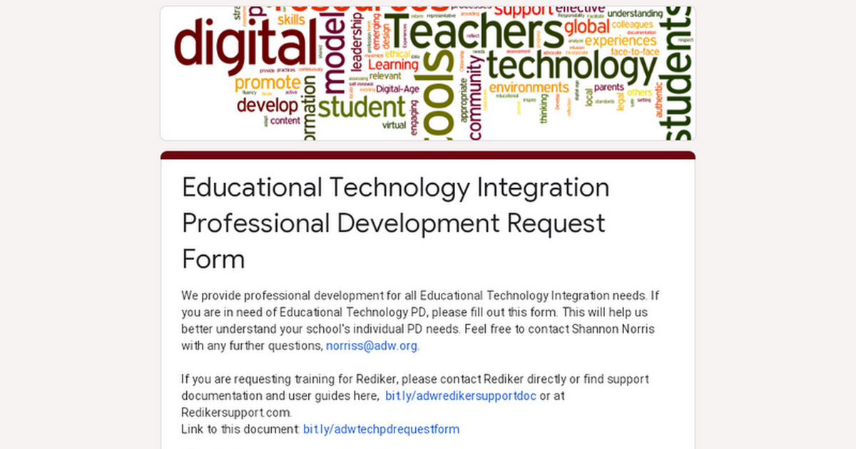 Educational Technology Integration Professional Development Request Form