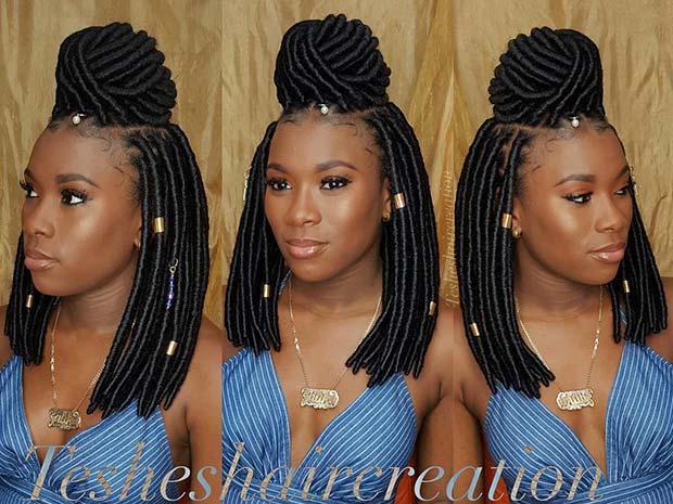 Faux Locs Half Up Bun