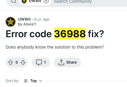 Call of Duty WWII Error Code 36988