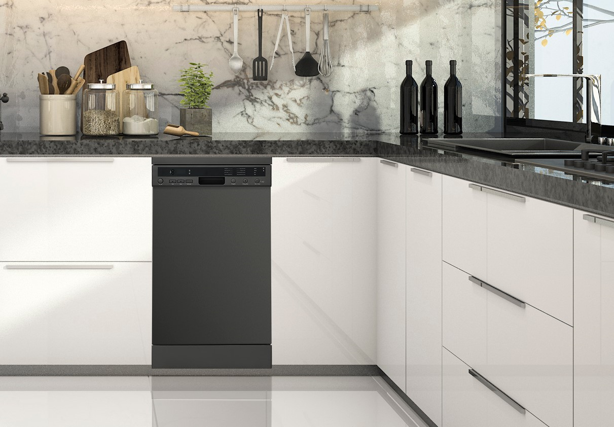 A kitchen with white cabinets and black appliances

Description automatically generated with low confidence