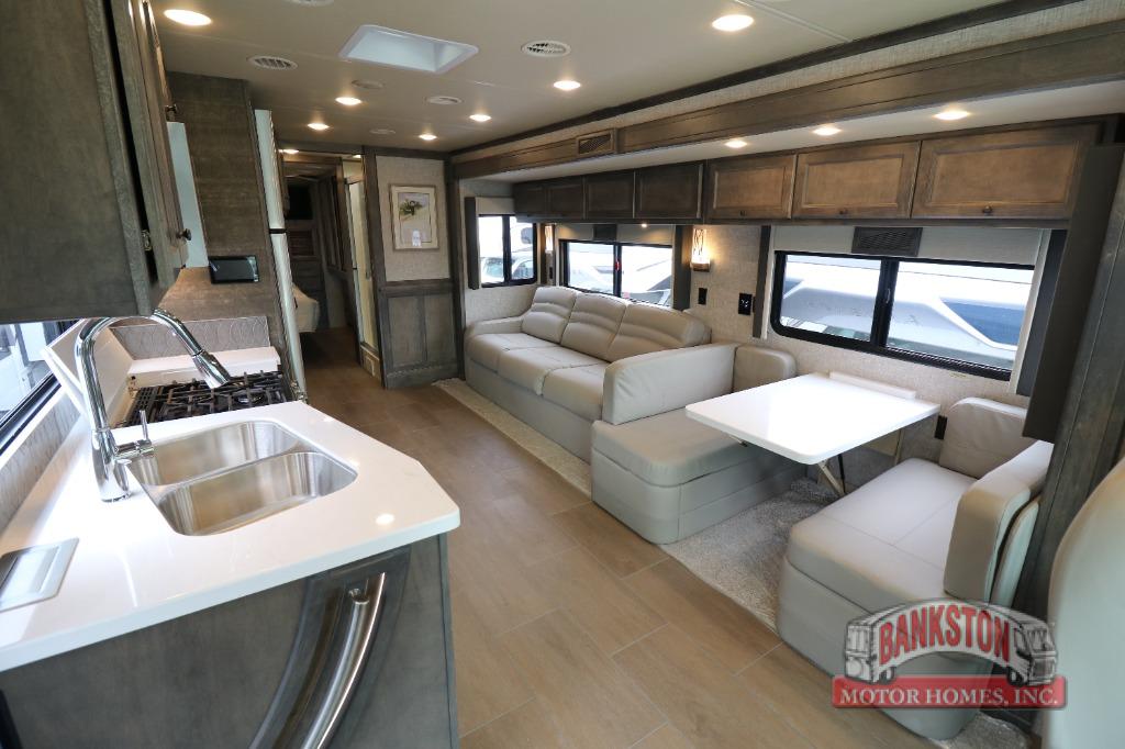 The living room provides you with plenty of space for entertaining guests at the campground.