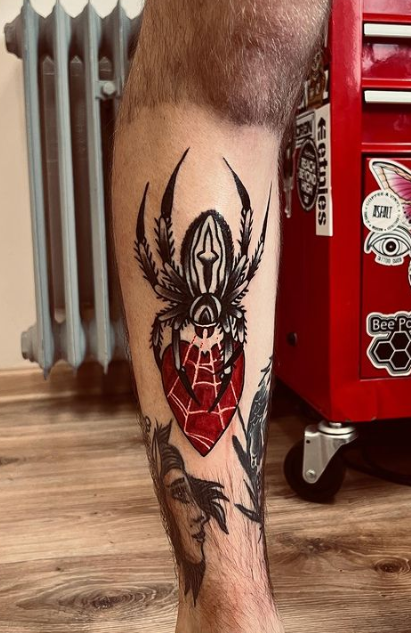 Spider Tattoo With Heart
