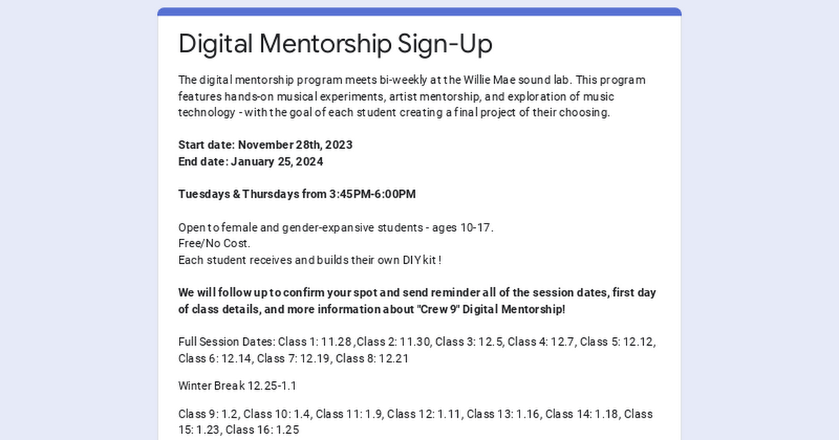 Digital mentorship sign up