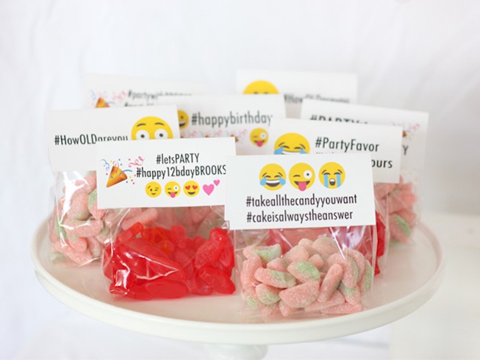 Candy Bag Favors from an Instagram Emoji Themed Teen Birthday Party via Kara's Party Ideas - The Place for All Things Party! KarasPartyIdeas.com (5)