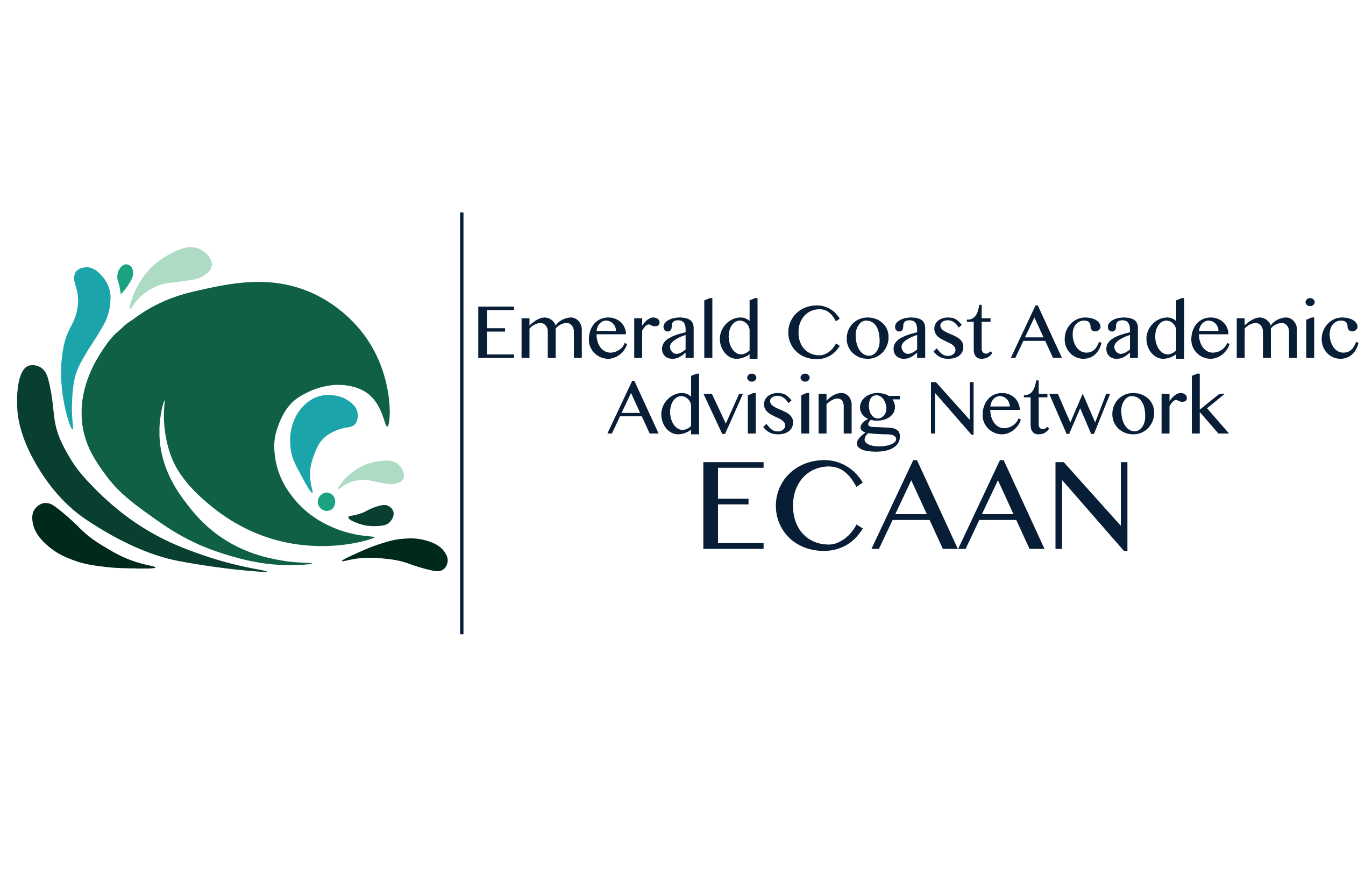 Organization logo which is a multicolored wave and the words Emerald Coast Academic Advising Network ECAAN