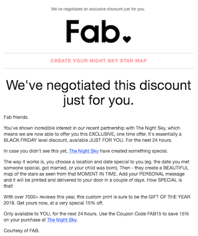 screenshot of an email for Fab regarding a discount