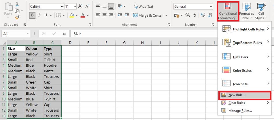 Click on New Rule under Conditional Formatting