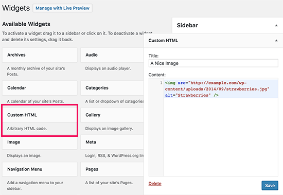 Adicionar imagem manualmente ao widget da barra lateral do WordPress