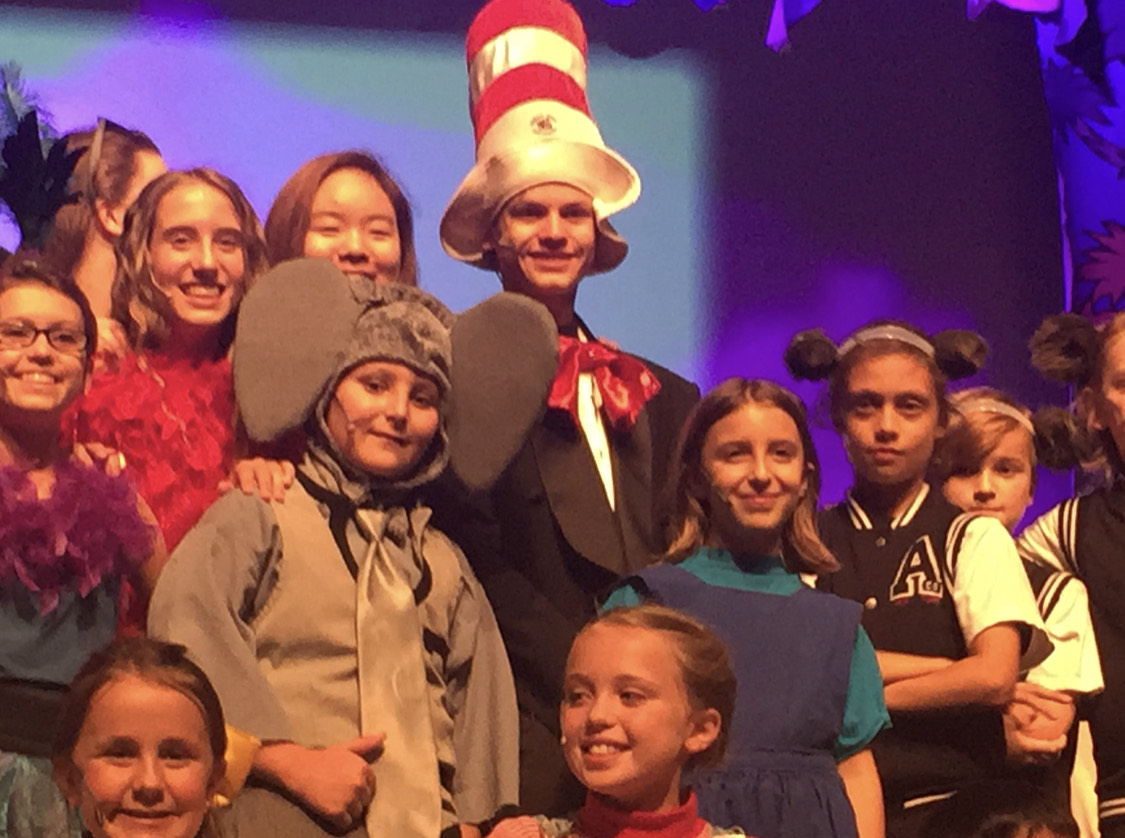 Jordan D'Amico on stage with cast Seussical