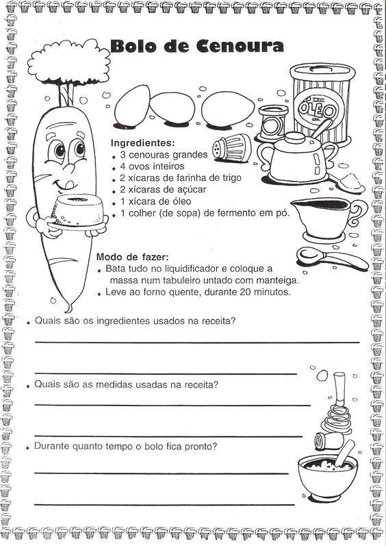 Pedablogando: TRABALHANDO RECEITAS: (com imagens) | Atividades de ...