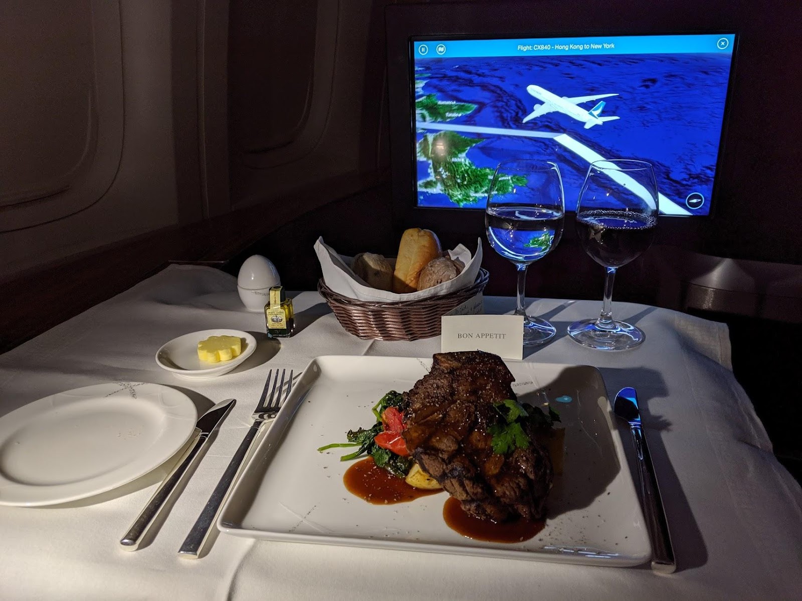 Cathay Pacific First Class Steak