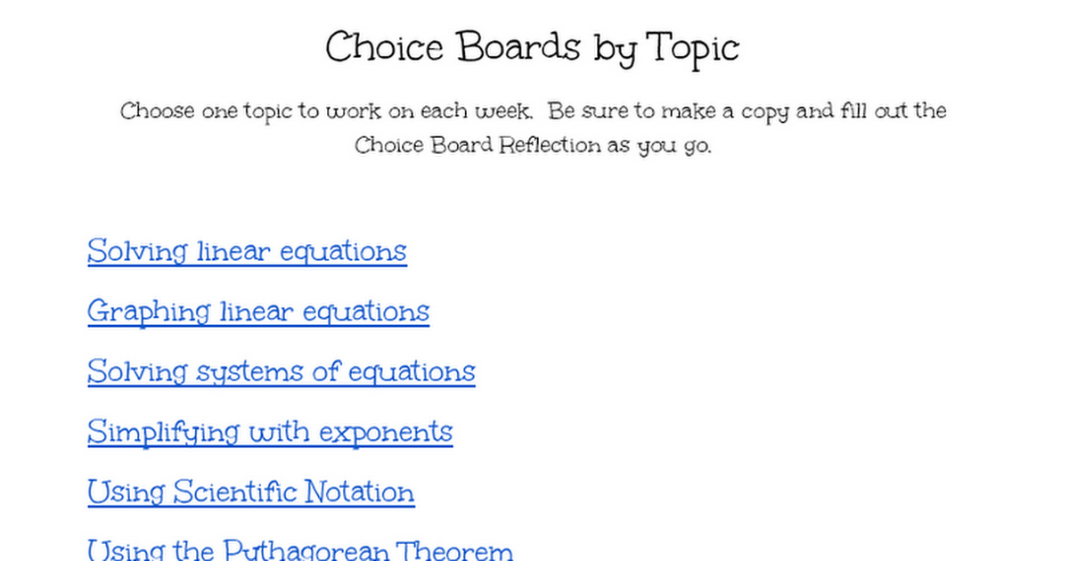 Adv Math Choice Boards