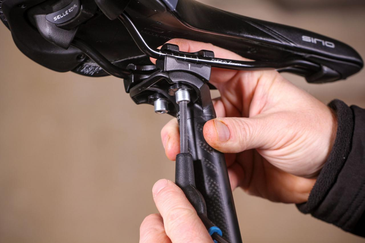 A hex key will work to loosen the bolt holding the saddle of your mountain bike in place.