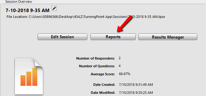 Session Reports Button
