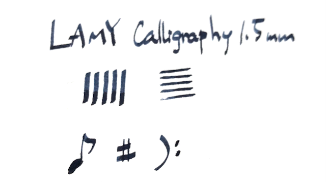 LAMY Calligraphy 1.5mm で描いたアルファベット、線、音符