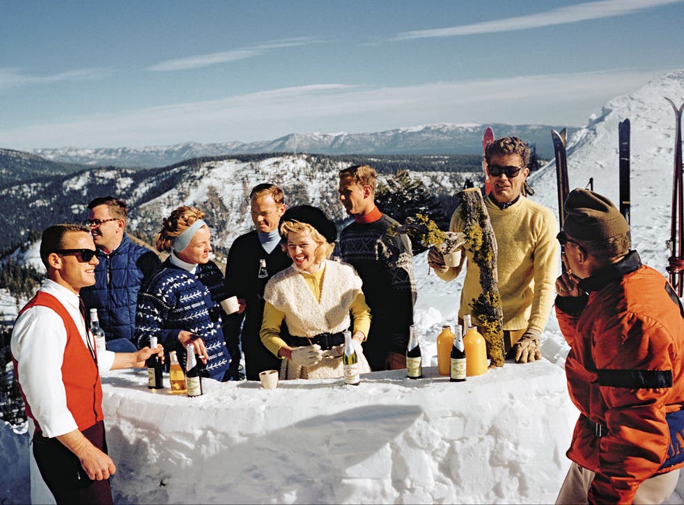 <p>American lawyer and businessman Alexander Cochrane Cushing (in yellow) with others at the Squaw Valley resort, which he developed, in California, in 1961</p>