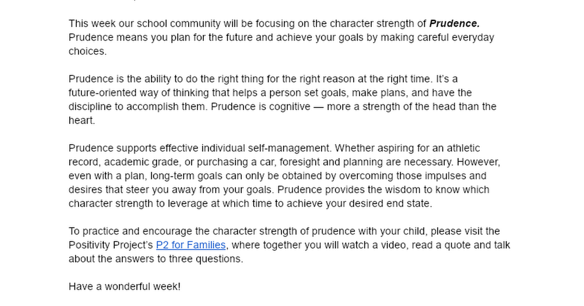 Prudence - Strength Family Letter