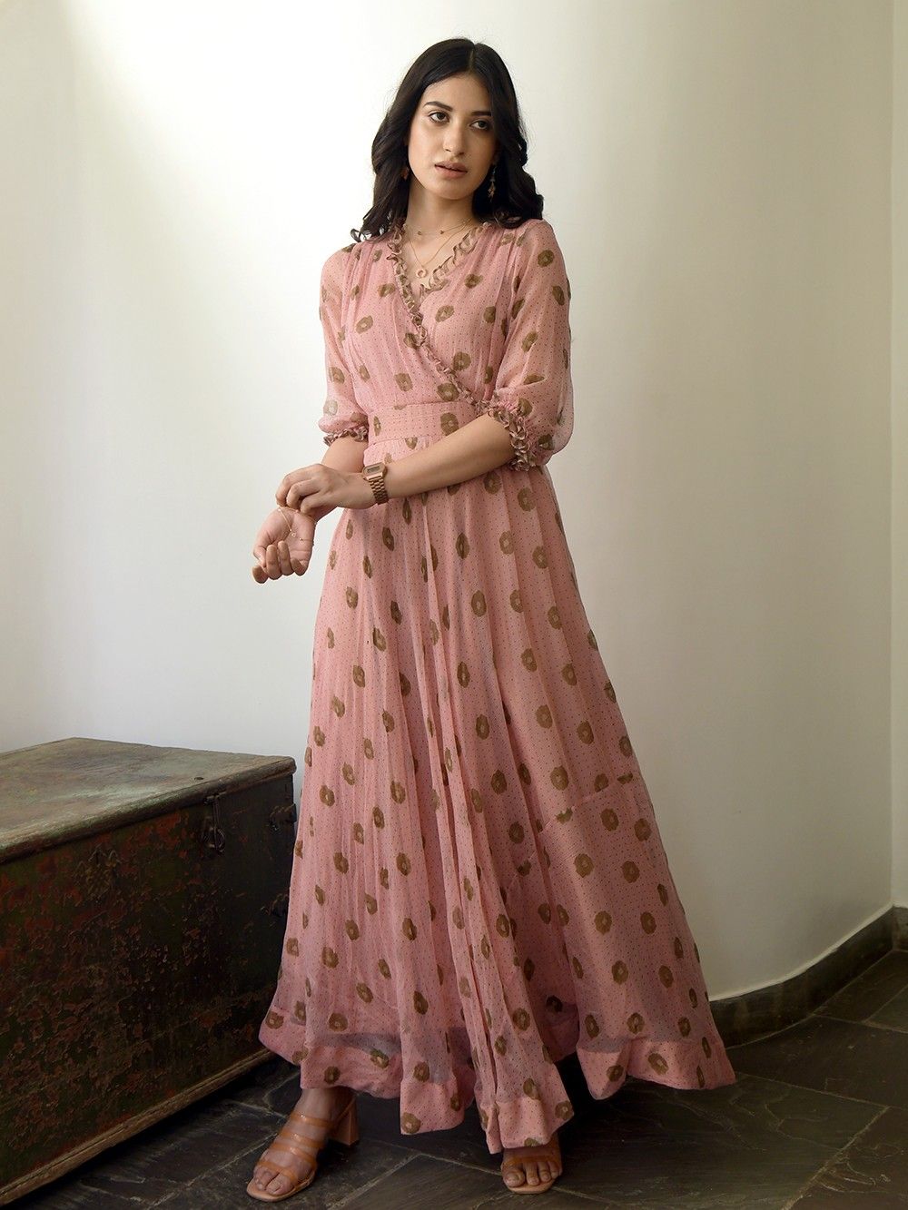 the loom - Peach Polka Dot Chiffon Dress