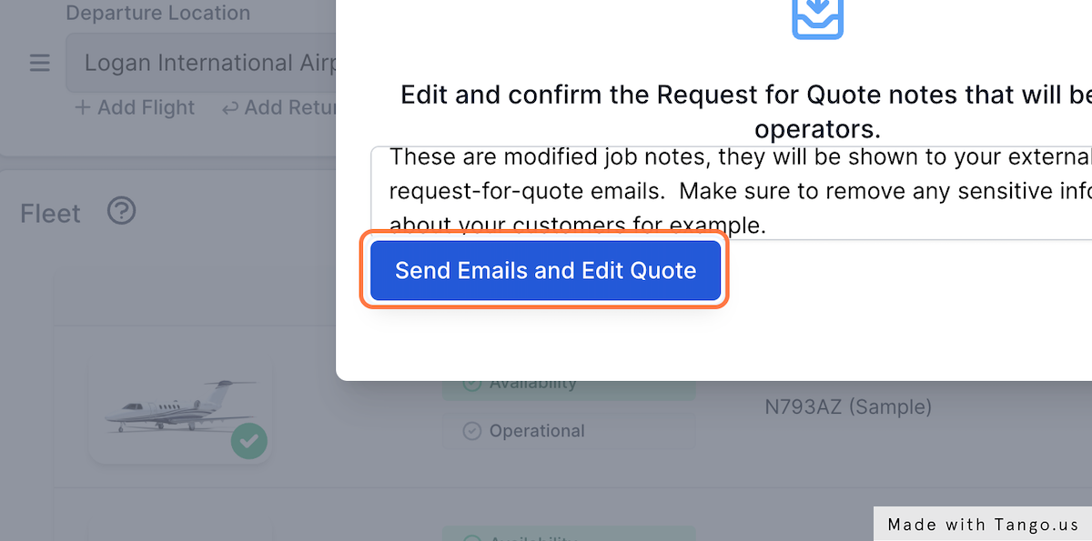Click on Send Emails to request your quotes from external operators and proceed to your new quote for further editing.