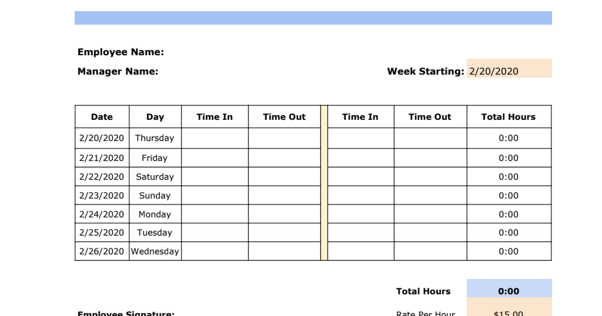 Weekly Timesheet Template - Google Sheets