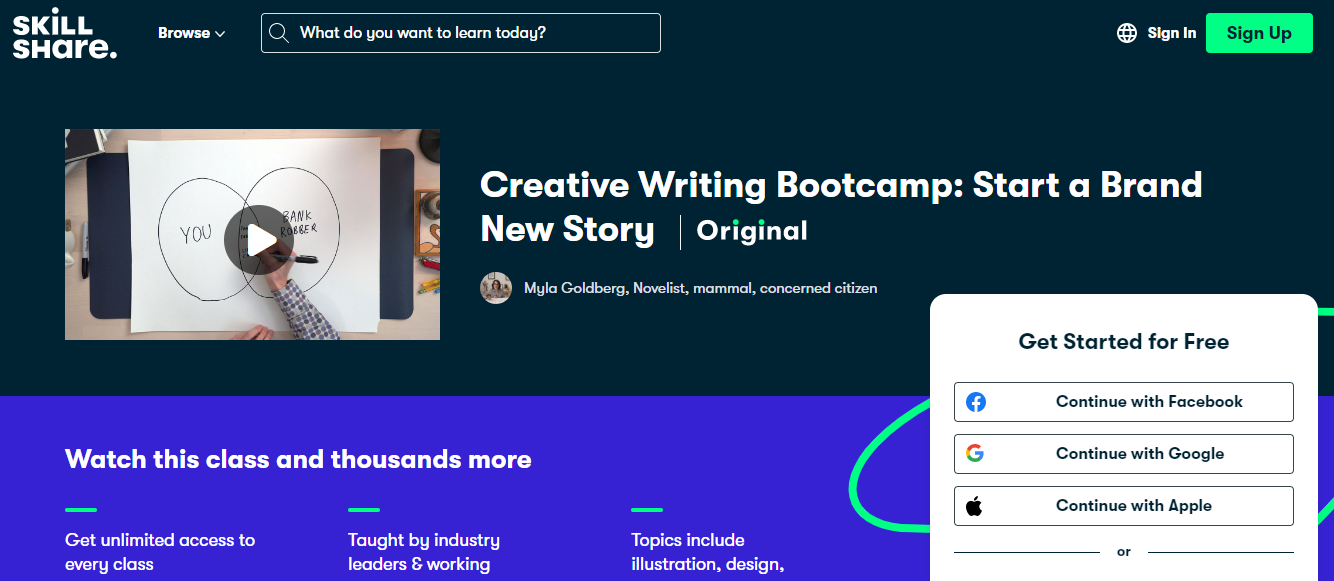 Creative Writing Bootcamp-Start A Brand New Story (Skillshare)