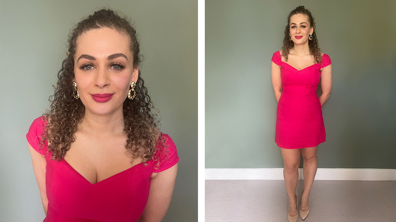 One editor experiments with wedding guest hairstyles that showcase her naturally curly hair texture. She breaks down each look and gives you a sneek peek of the full ‘fit.
