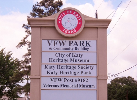 Sign at entrance to VFW Park in old Katy