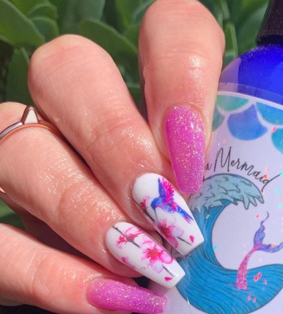Beautiful Pink Flora nails