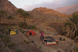 Camp in an oasis in the Jabal al Akhdar mountains.