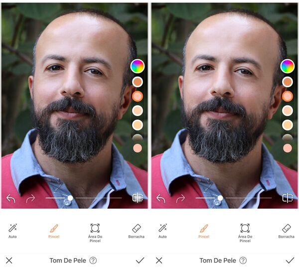 Homem calvo com barba e marcas de expressões sendo editado pelo AirBrush