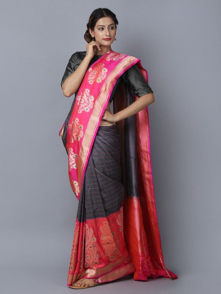 Grey Pink Silk Handwoven Banarasi Silk Saree 