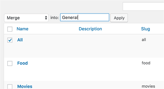 Mesclar categorias, tags ou termos em taxonomias personalizadas